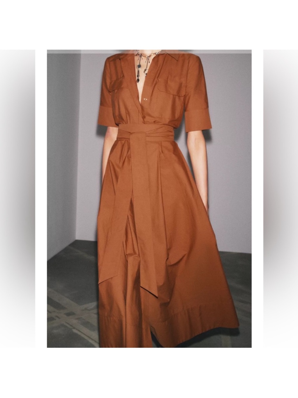 Tie-Waist Shirt Dress in Rust Zara NWTZW Collection poplin shirt dress 2640/654